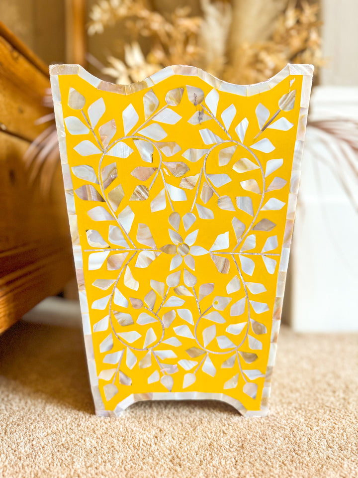 Mother of Pearl Waste Paper Bin | Sunshine Yellow