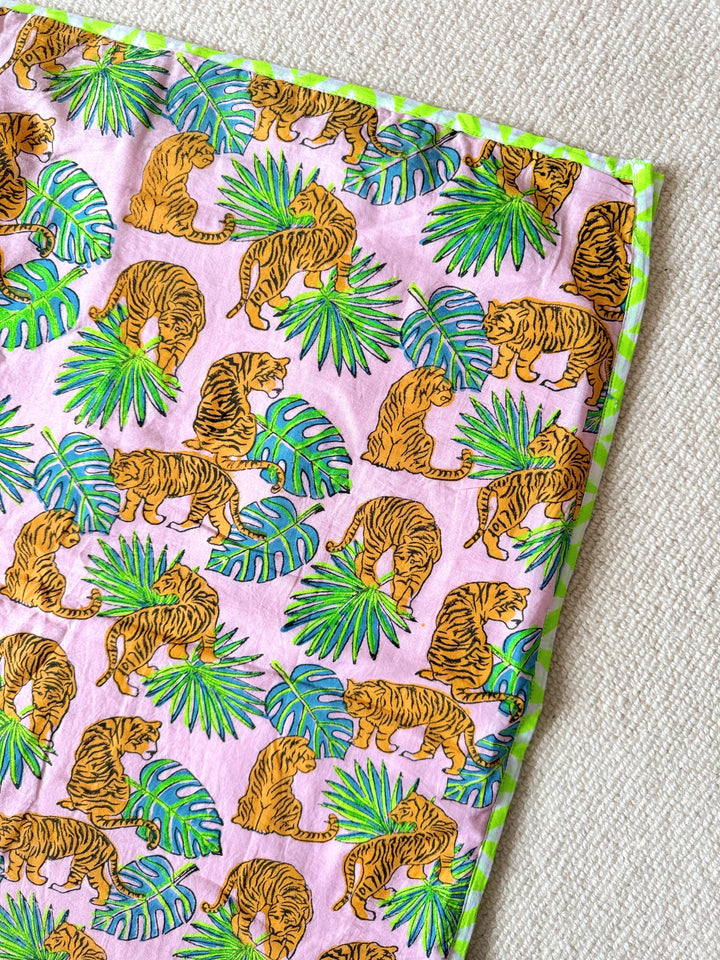 Block Print Blanket | Pink Palms