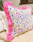 Handmade Quilted Ruffle Cushion | Neon Stars