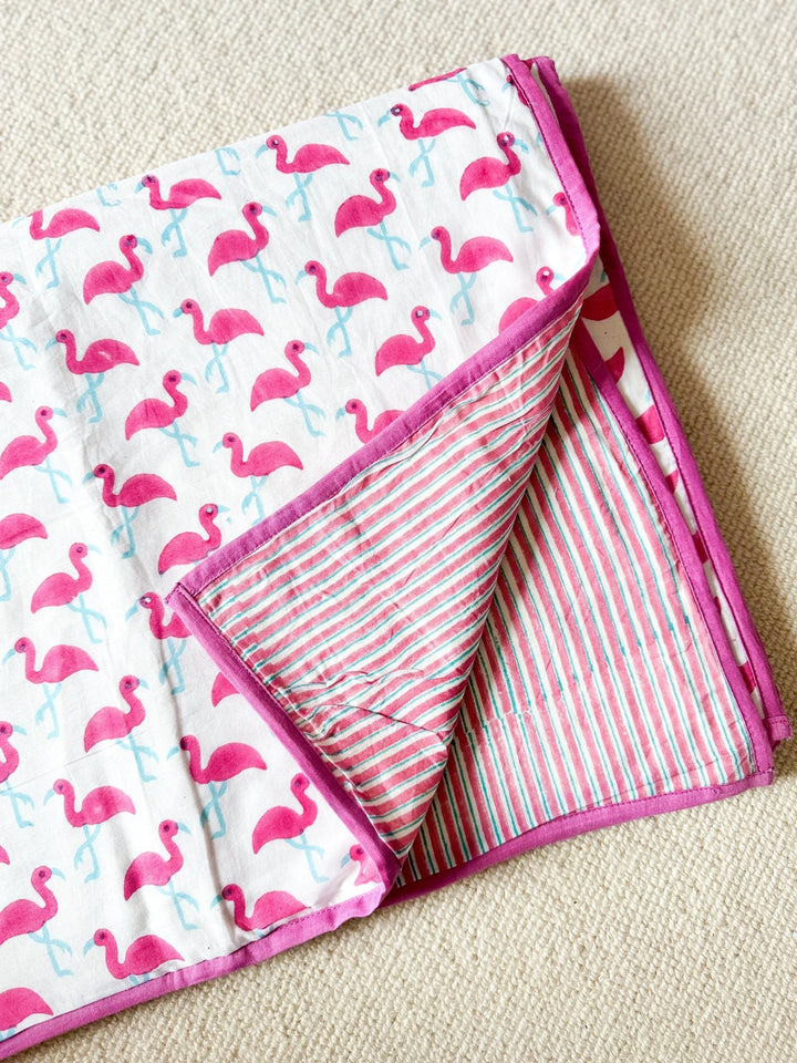 Block Print Blanket | Pink Flamingo - Bombaby