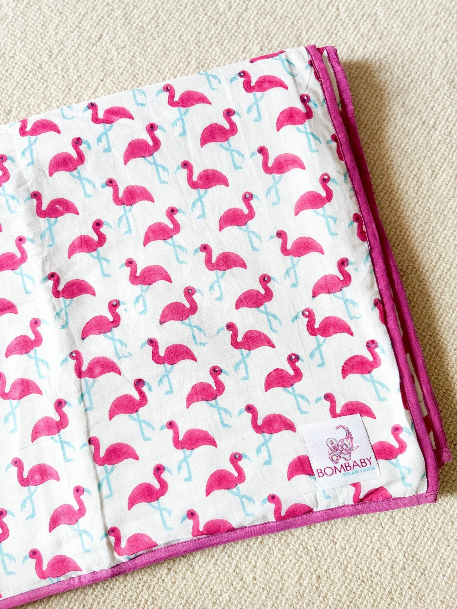 Block Print Blanket | Pink Flamingo - Bombaby