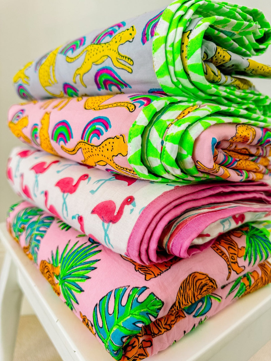 Block Print Blanket | Pink Flamingo - Bombaby