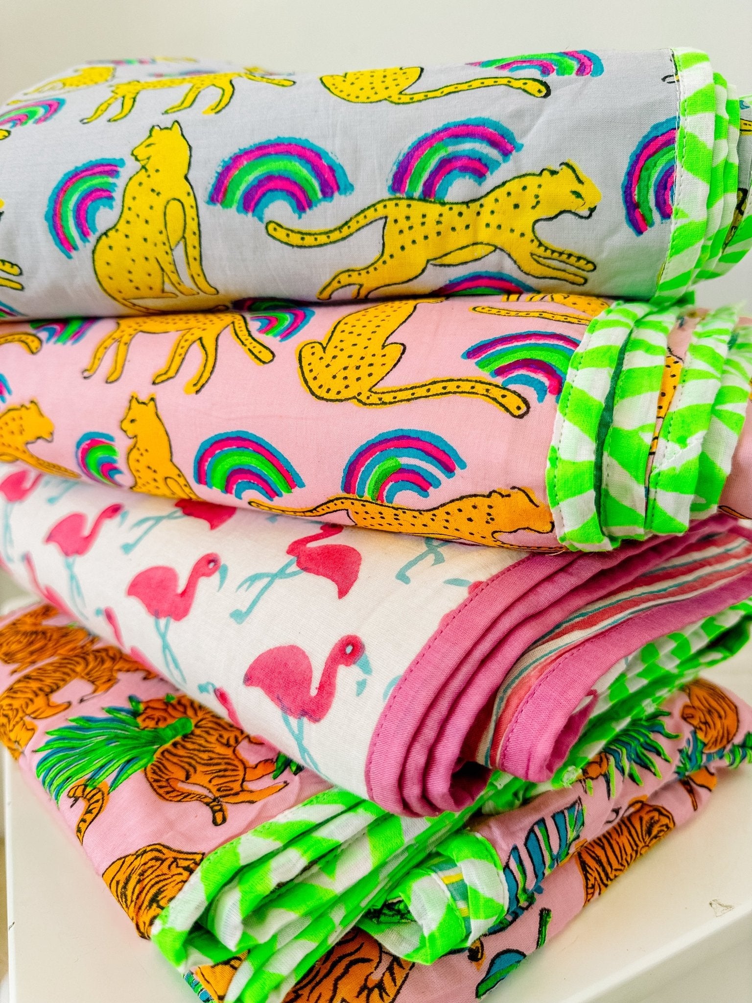 Block Print Blanket | Pink Flamingo - Bombaby