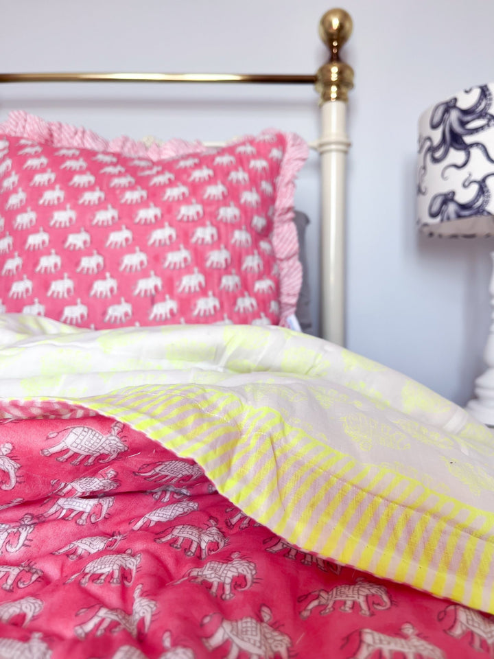 Block Print Heirloom Quilt | Estha in Neon - Bombaby