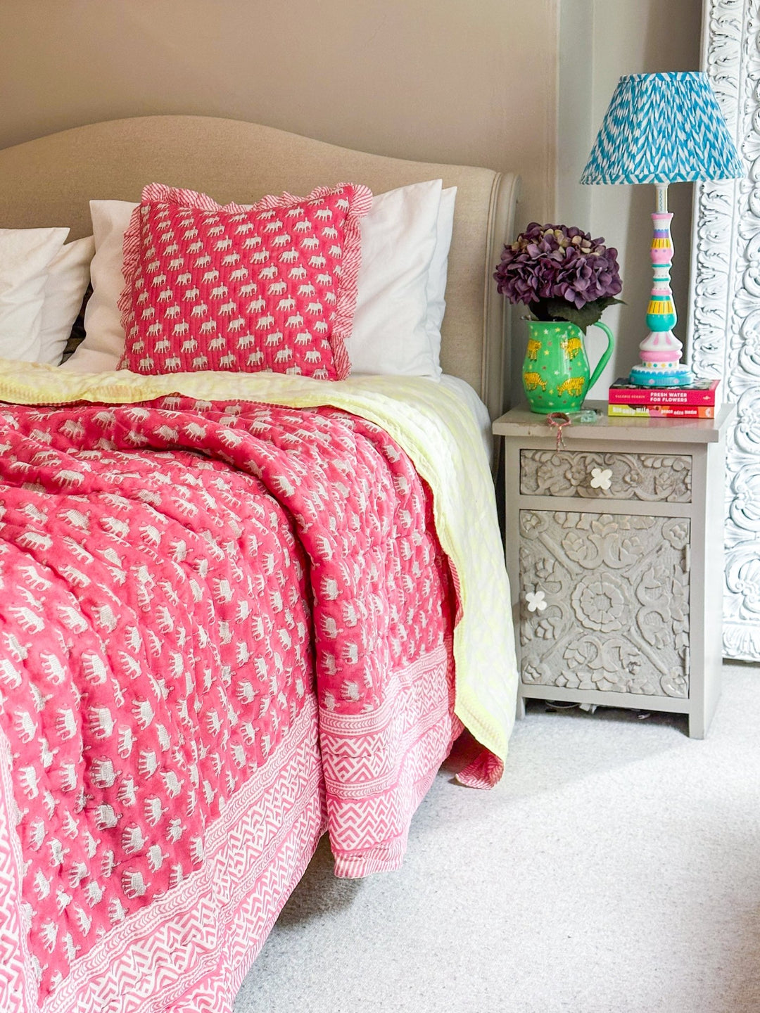 Block Print Heirloom Quilt | Estha in Neon - Bombaby