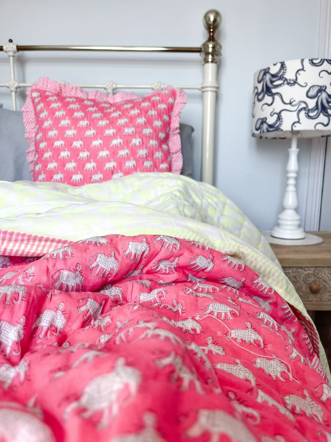 Block Print Heirloom Quilt | Estha in Neon - Bombaby