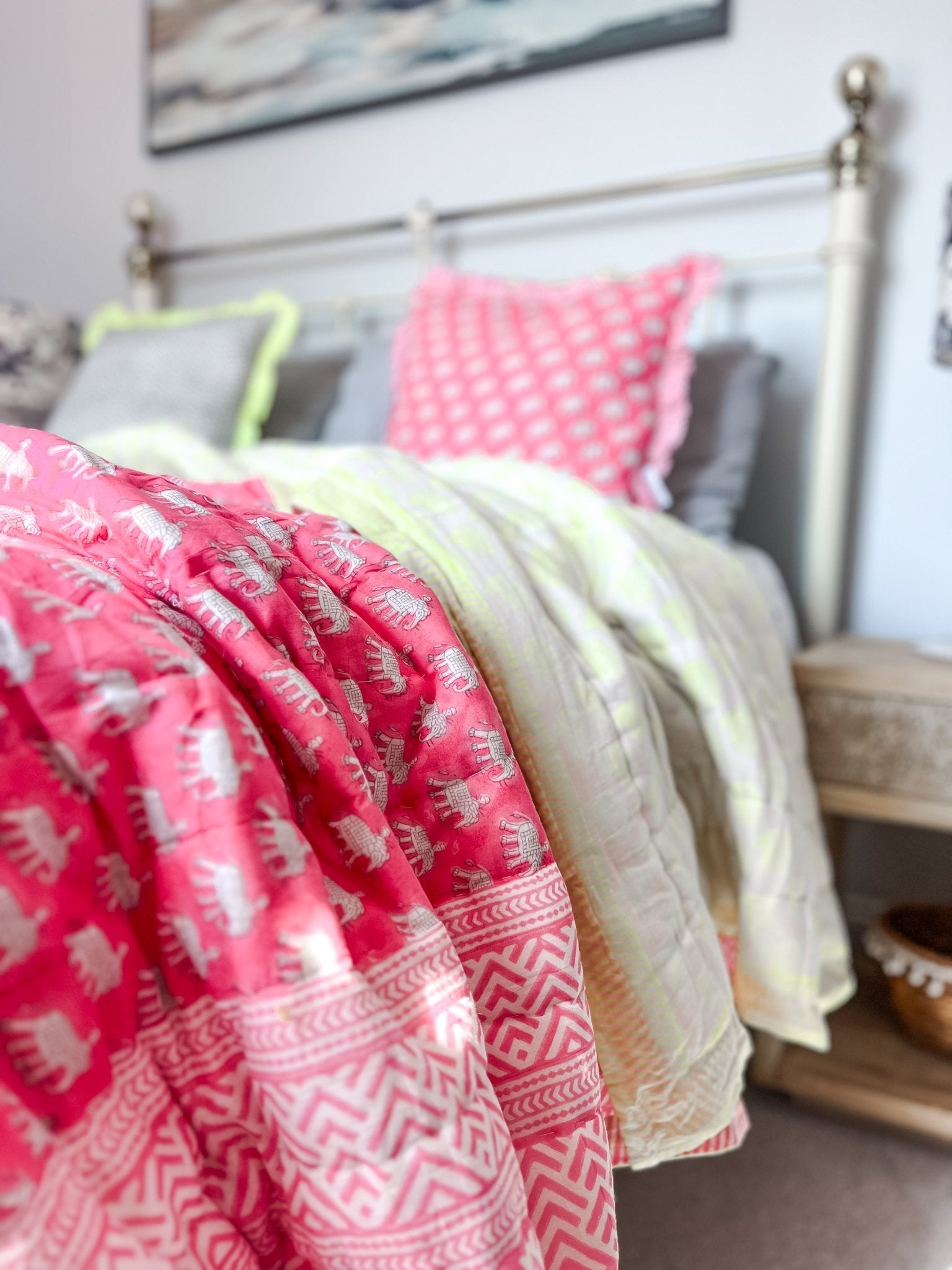 Block Print Heirloom Quilt | Estha in Neon - Bombaby