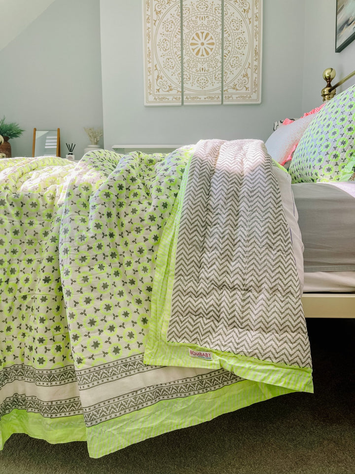 Block Print Heirloom Quilt | Malati Neon - Bombaby