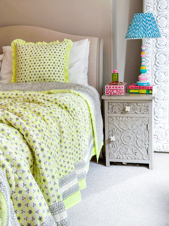 Block Print Heirloom Quilt | Malati Neon - Bombaby