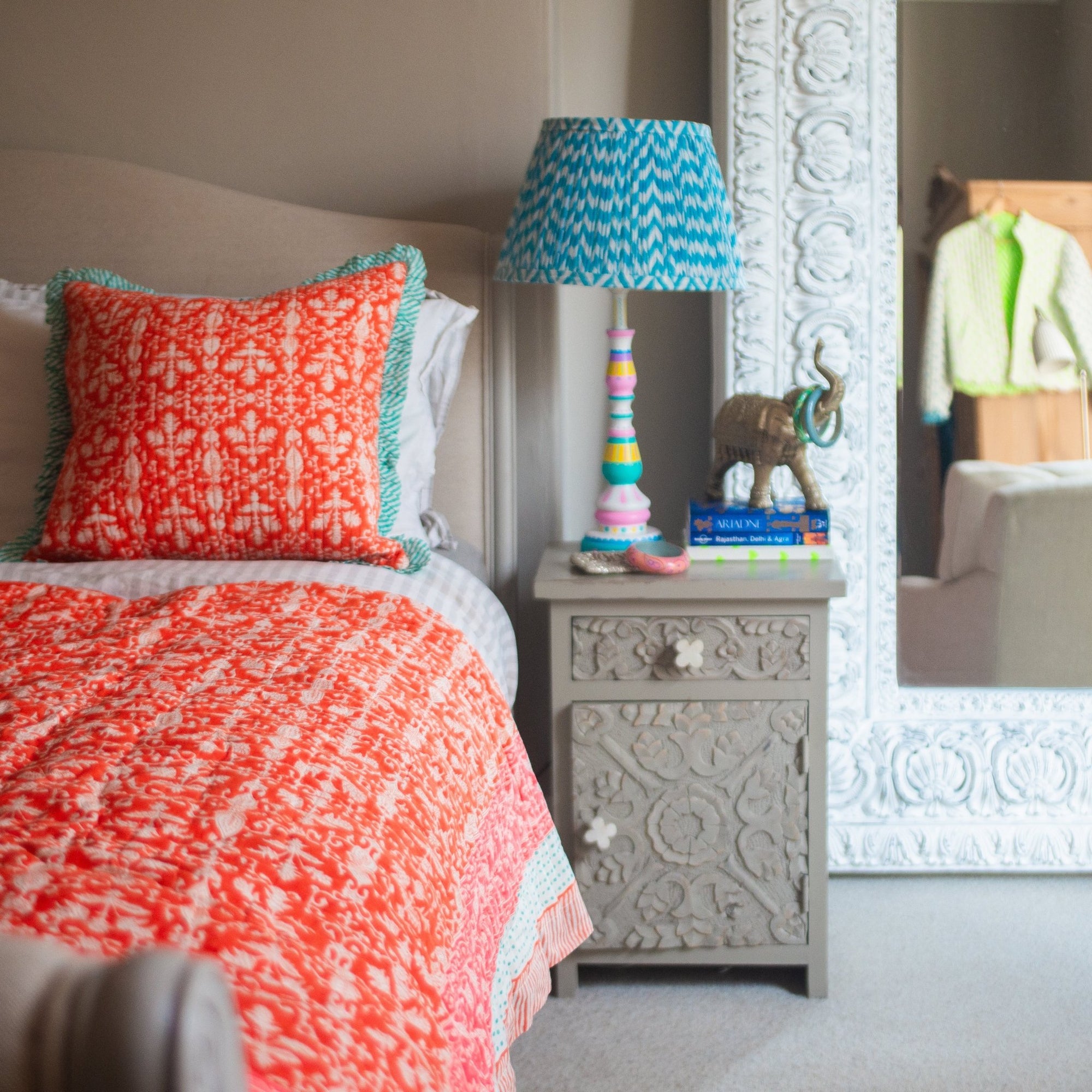 Block Print Heirloom Quilt | Palatial Coral - Bombaby