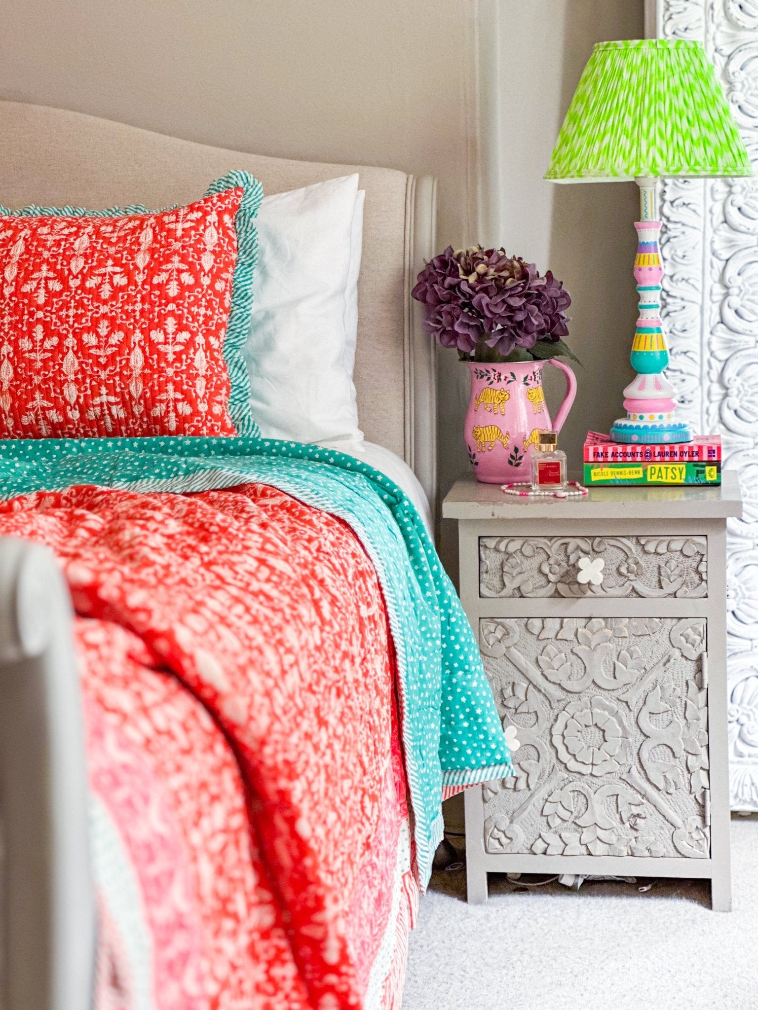 Block Print Heirloom Quilt | Palatial Coral - Bombaby