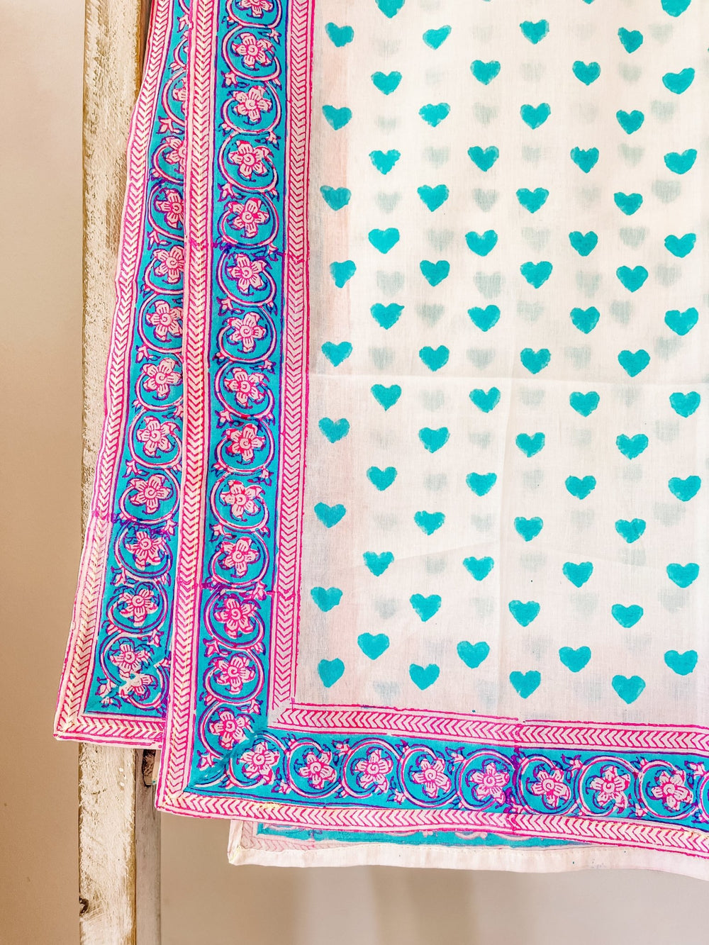 Block Print Scarf XL | Malibu Blue Hearts - Bombaby