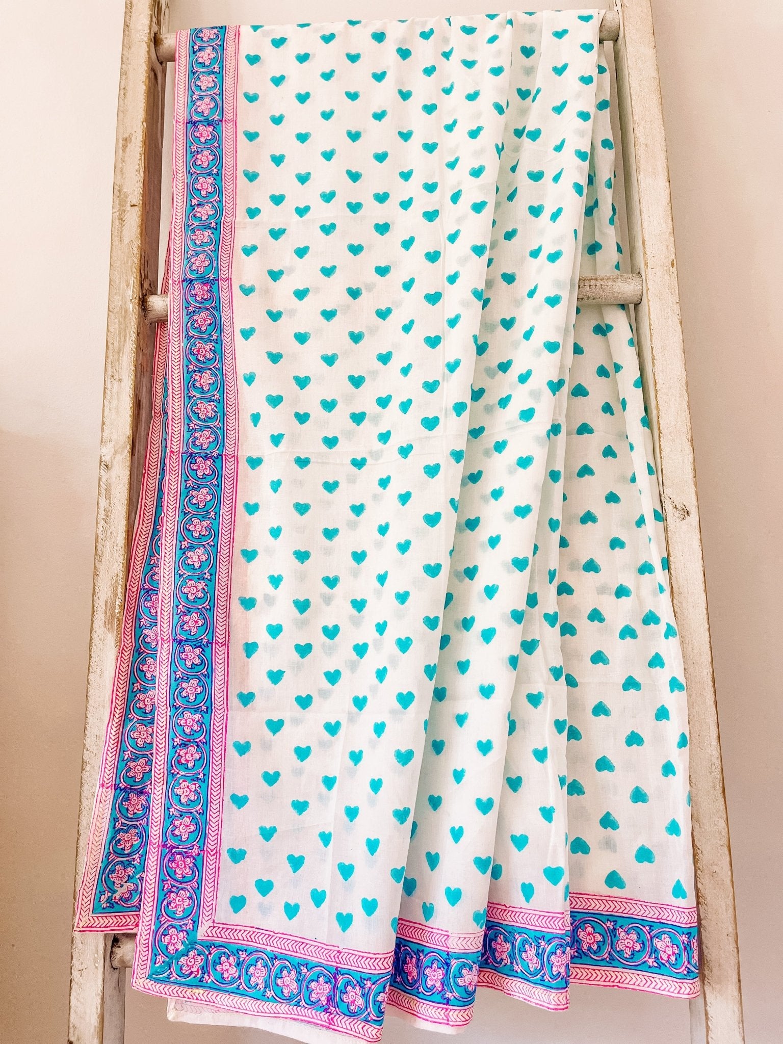 Block Print Scarf XL | Malibu Blue Hearts - Bombaby