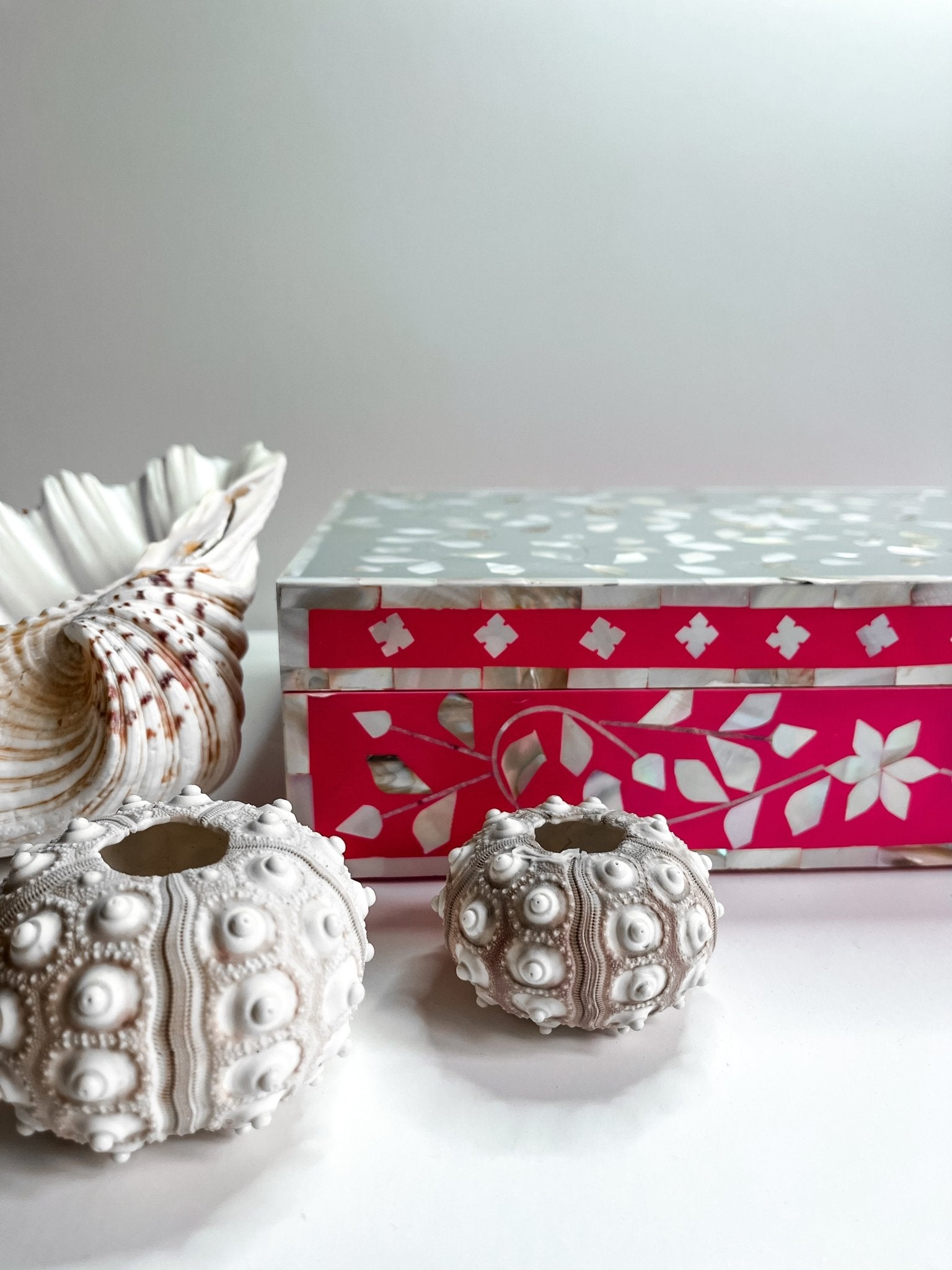 Dove Grey &amp; Pink | Large Mother of Pearl Jewellery Box - Bombaby