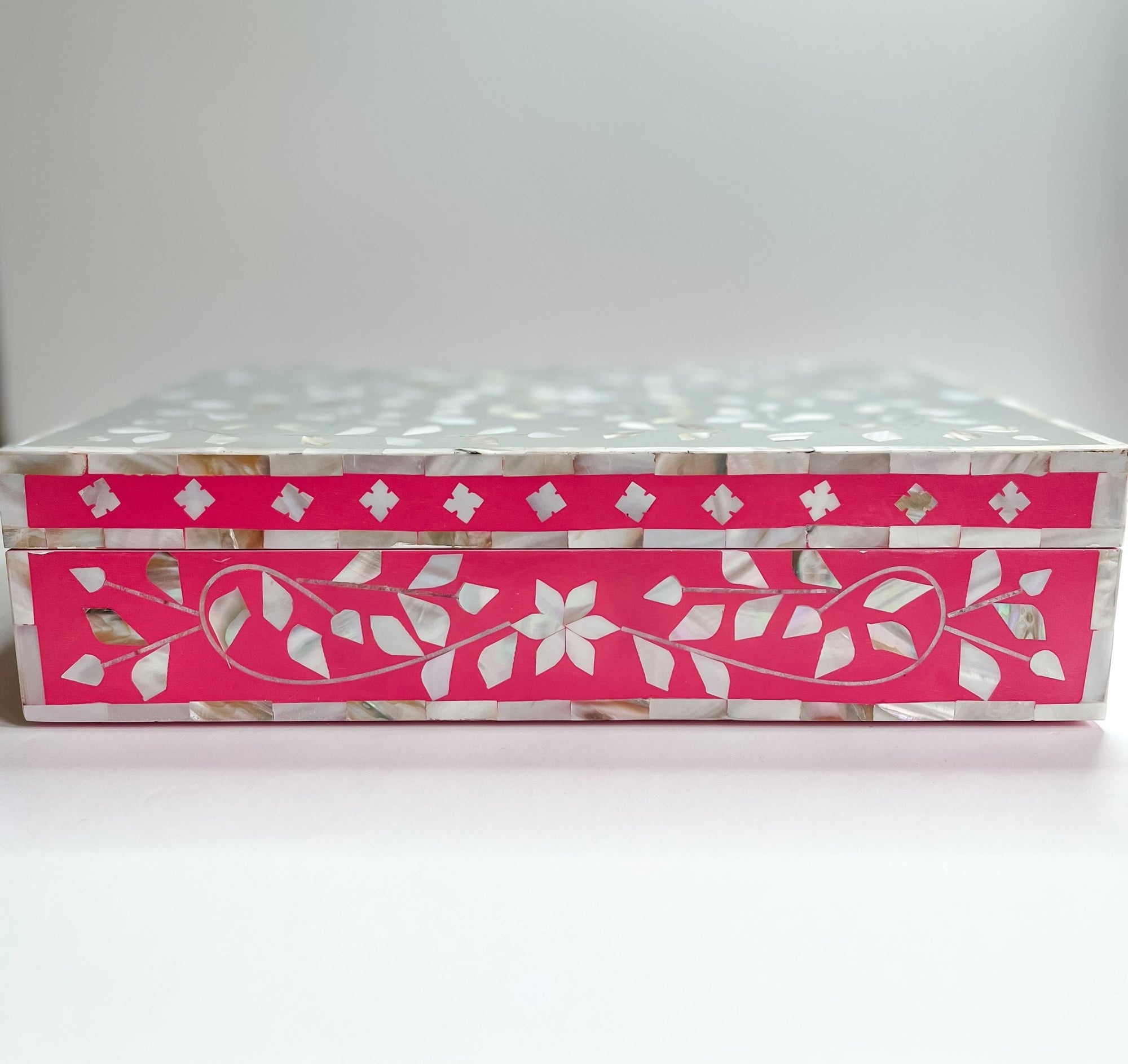 Dove Grey &amp; Pink | Large Mother of Pearl Jewellery Box - Bombaby