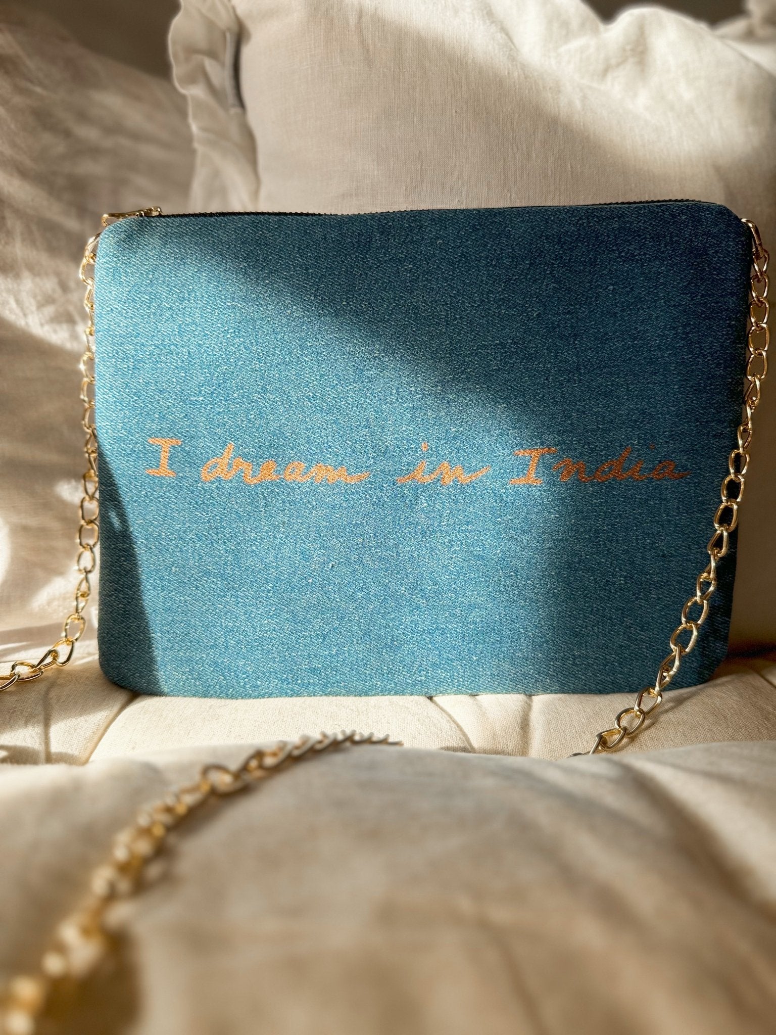 Embroidered Elephant Pochette | Denim Blue - Bombaby