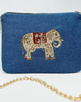 Embroidered Elephant Pochette | Denim Blue - Bombaby