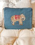 Embroidered Elephant Pochette | Denim Blue - Bombaby