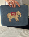 Embroidered Elephant Pochette | Denim - Bombaby