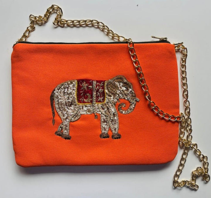 Embroidered Elephant Pochette | Orange Lolly - Bombaby