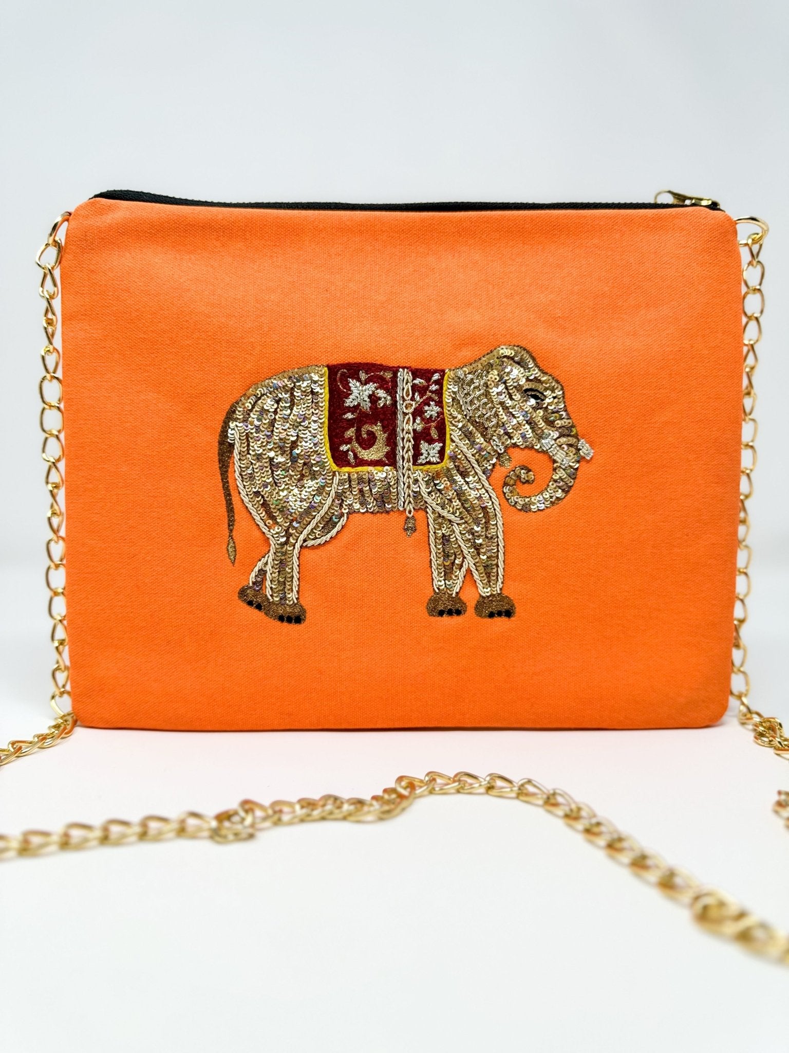 Embroidered Elephant Pochette | Orange Lolly - Bombaby