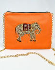 Embroidered Elephant Pochette | Orange Lolly - Bombaby