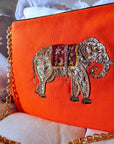 Embroidered Elephant Pochette | Orange Lolly - Bombaby