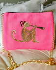 Embroidered Monkey Pochette | Candy Pink - Bombaby