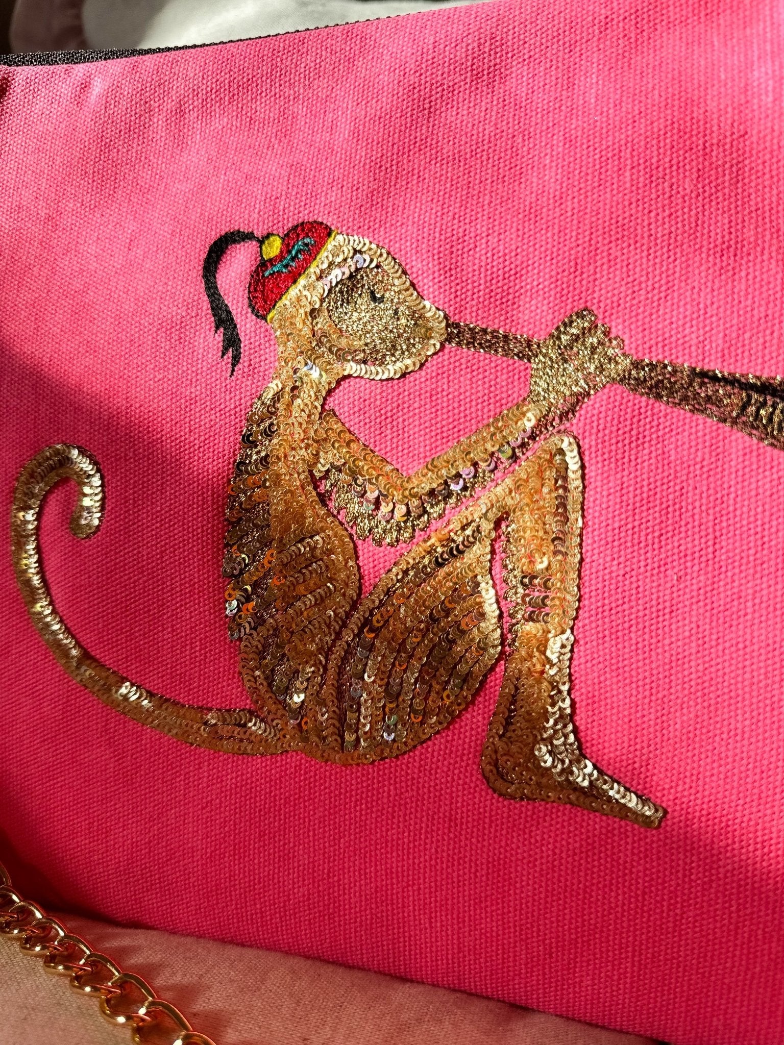 Embroidered Monkey Pochette | Candy Pink - Bombaby