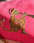 Embroidered Monkey Pochette | Candy Pink - Bombaby