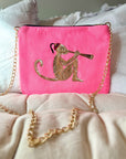 Embroidered Monkey Pochette | Candy Pink - Bombaby