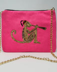 Embroidered Monkey Pochette | Candy Pink - Bombaby