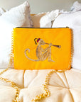 Embroidered Monkey Pochette | Turmeric Yellow - Bombaby