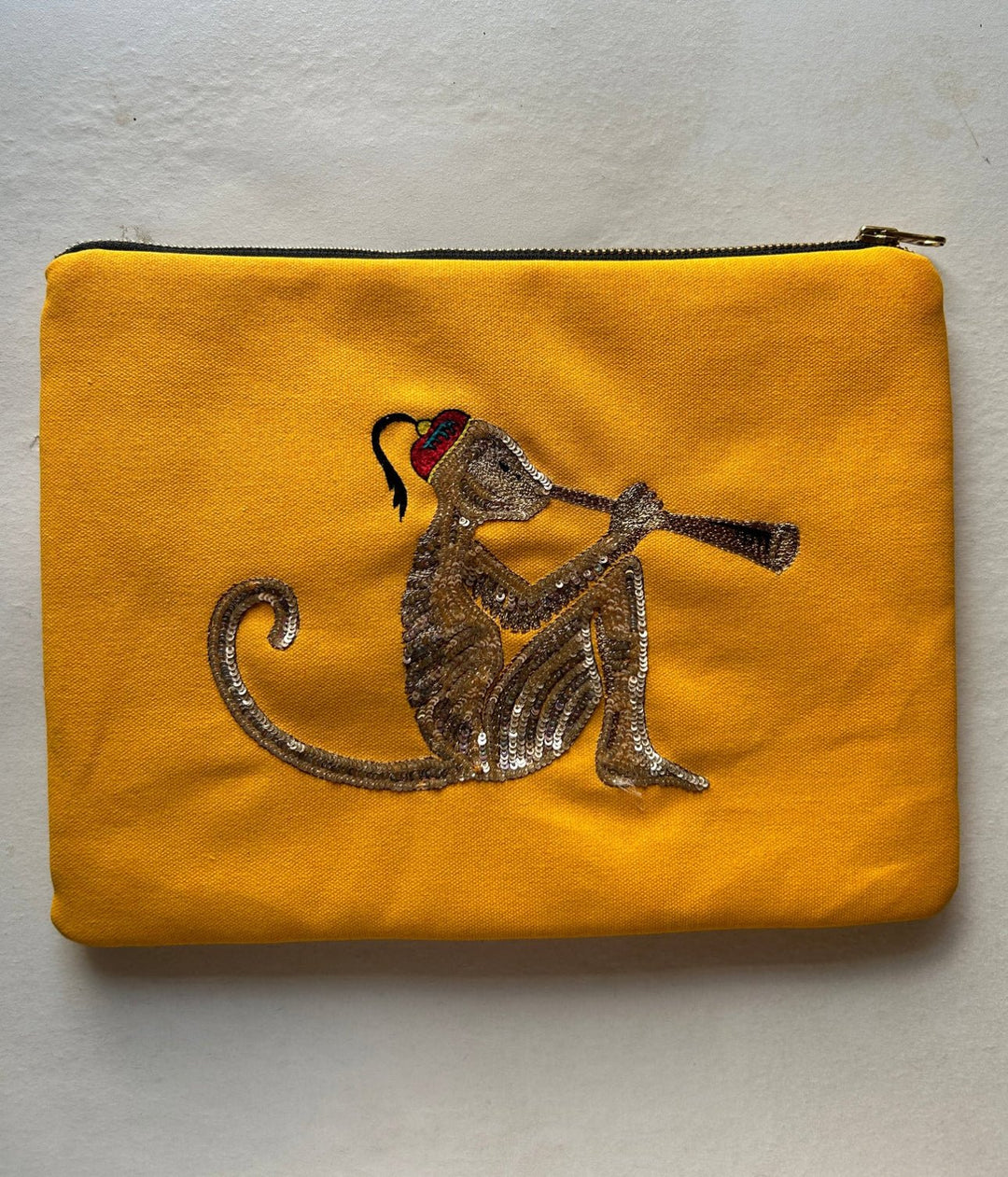 Embroidered Monkey Pochette | Turmeric Yellow - Bombaby