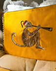 Embroidered Monkey Pochette | Turmeric Yellow - Bombaby