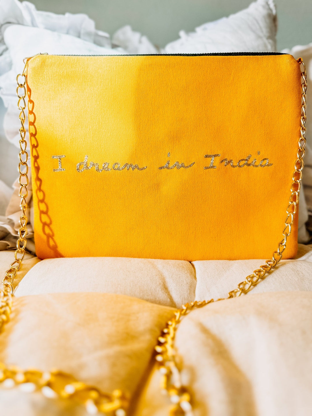 Embroidered Monkey Pochette | Turmeric Yellow - Bombaby