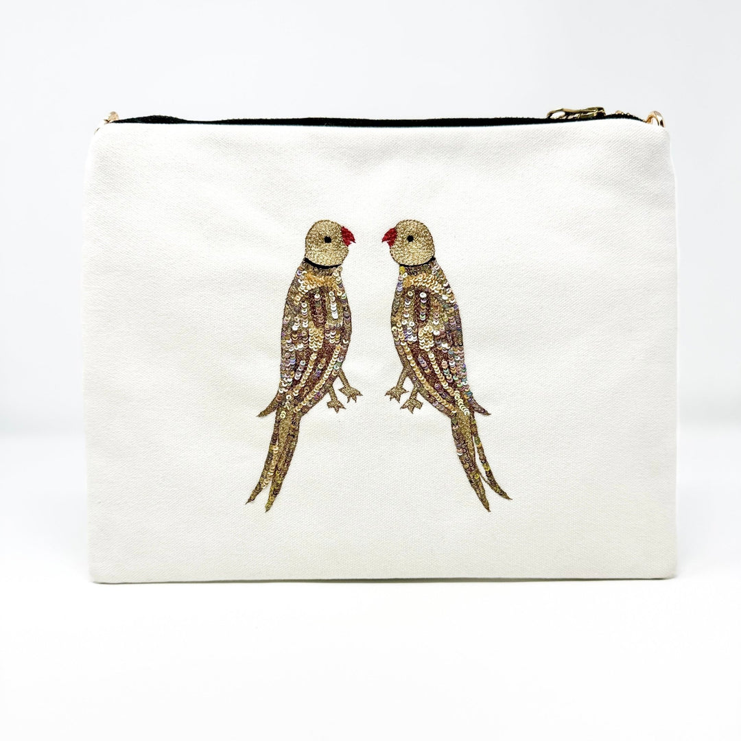 Embroidered Parrot Pochette | Cream - Bombaby