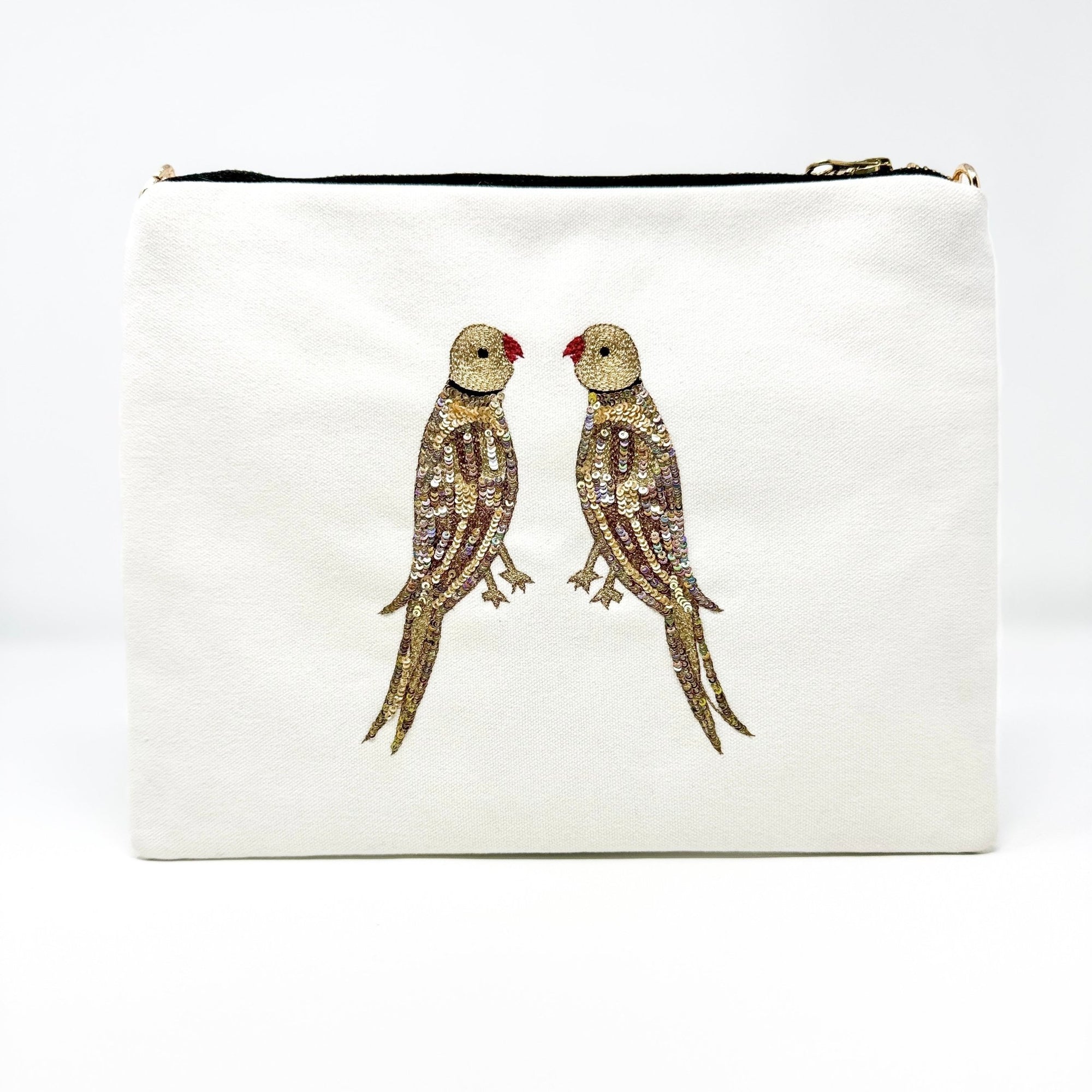 Embroidered Parrot Pochette | Cream - Bombaby