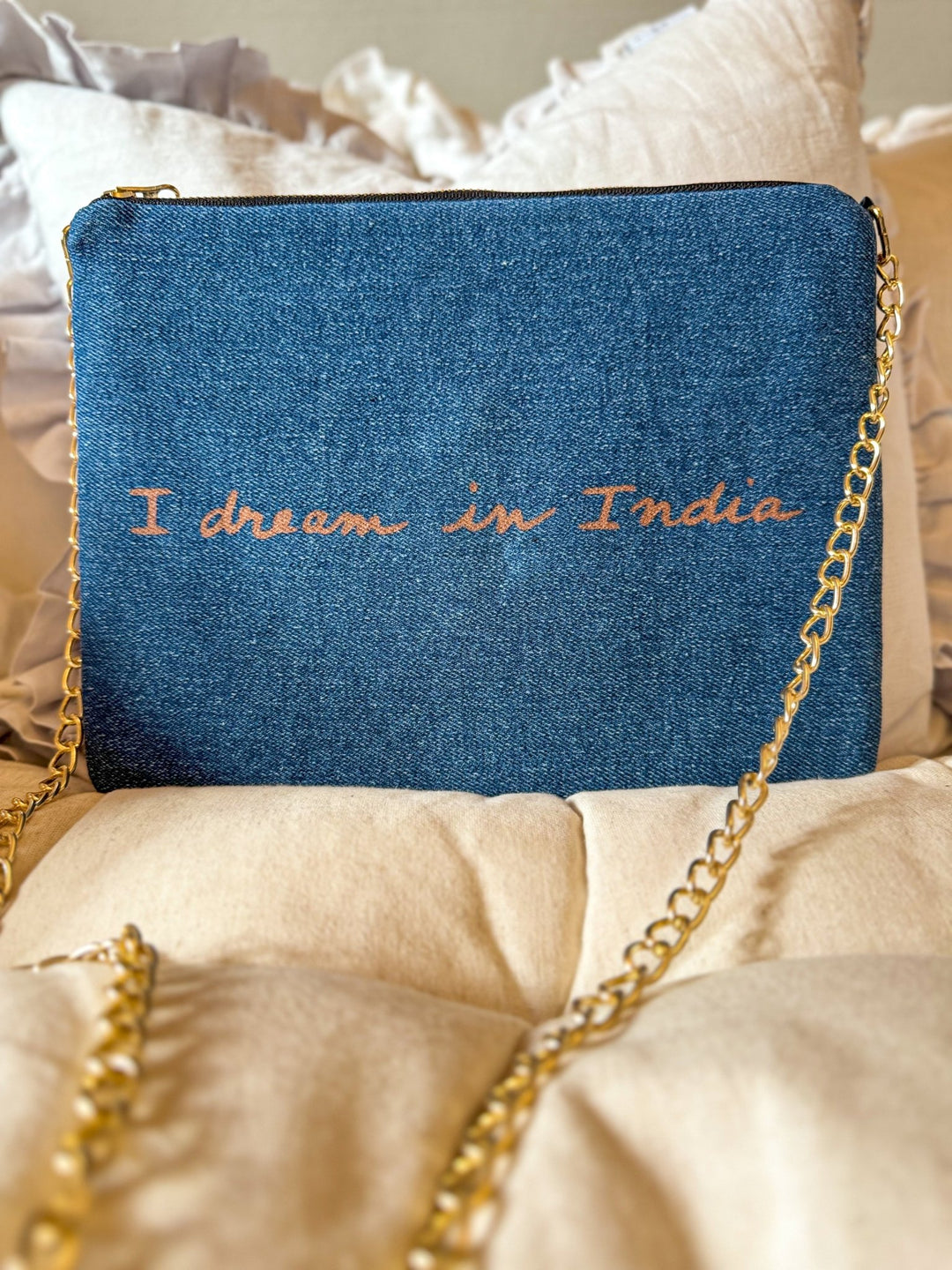 Embroidered Parrot Pochette | Denim - Bombaby