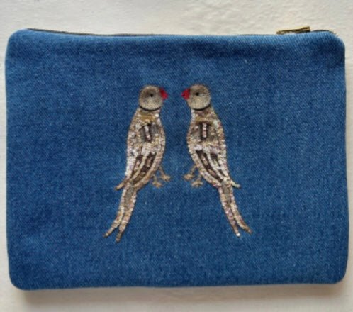 Embroidered Parrot Pochette | Denim - Bombaby