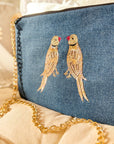 Embroidered Parrot Pochette | Denim - Bombaby