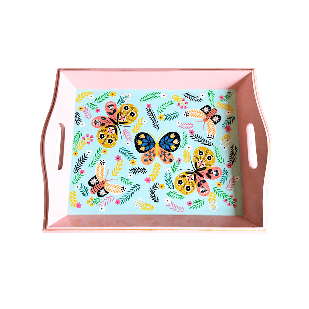 Hand - painted Tray | Butterflies & Blooms - Bombaby