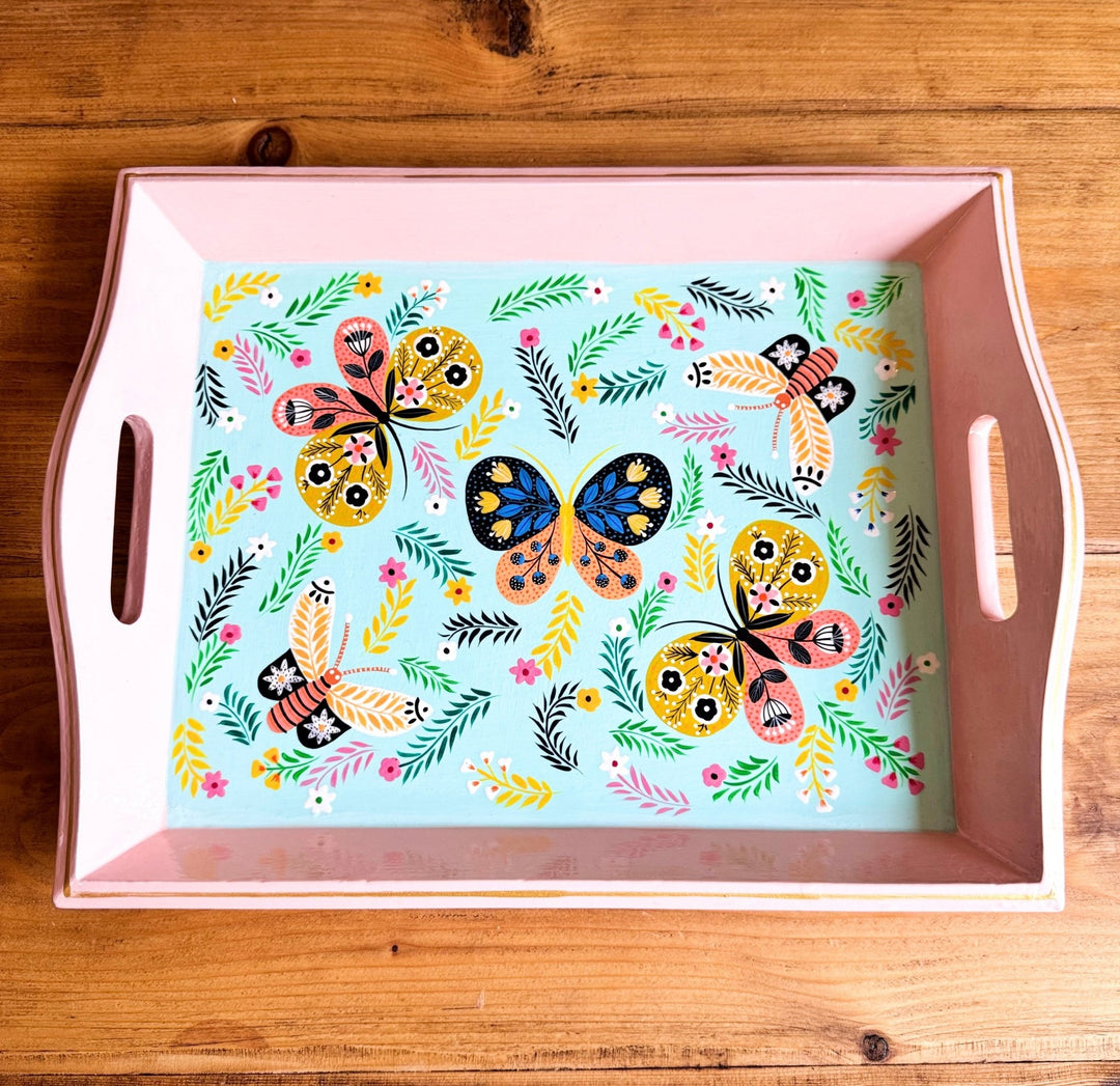 Hand - painted Tray | Butterflies & Blooms - Bombaby