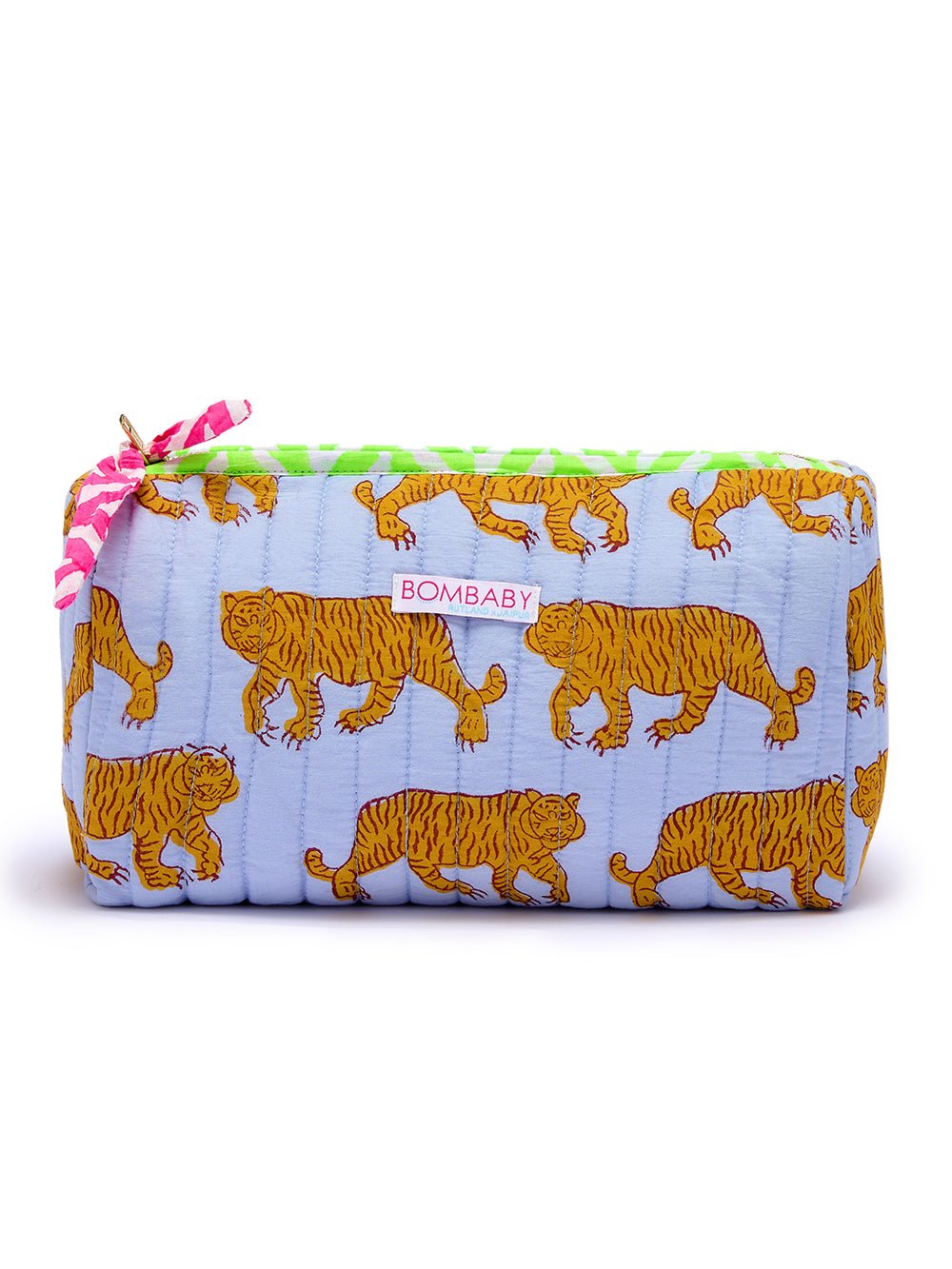 Handmade Block Print Quilted Wash Bag | Blue Tiger - Bombaby