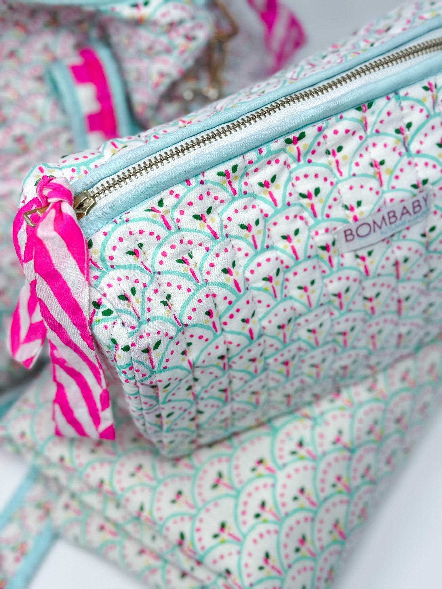 Handmade Block Print Quilted Wash Bag | Dottie - Bombaby