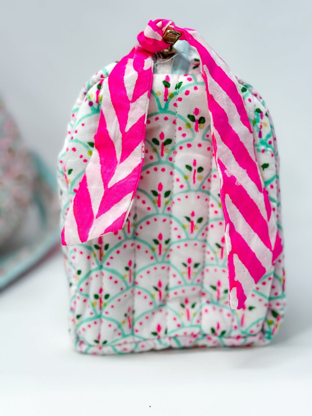 Handmade Block Print Quilted Wash Bag | Dottie - Bombaby