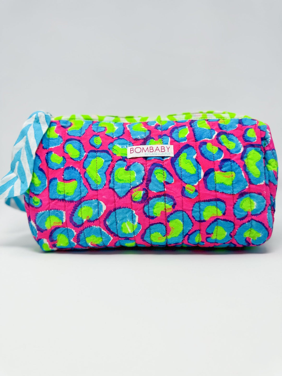 Handmade Block Print Quilted Wash Bag | Electric Safari - Bombaby