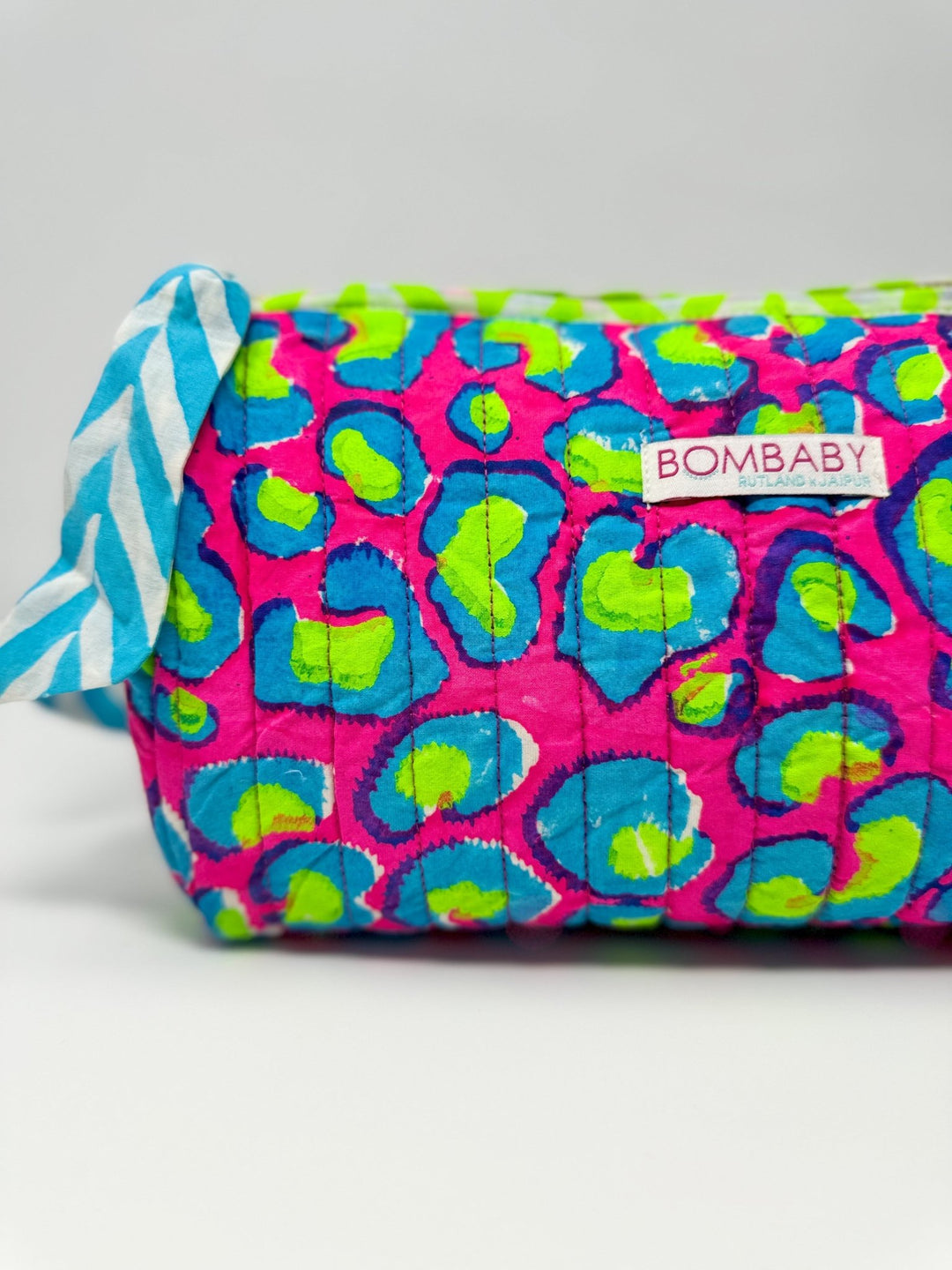 Handmade Block Print Quilted Wash Bag | Electric Safari - Bombaby