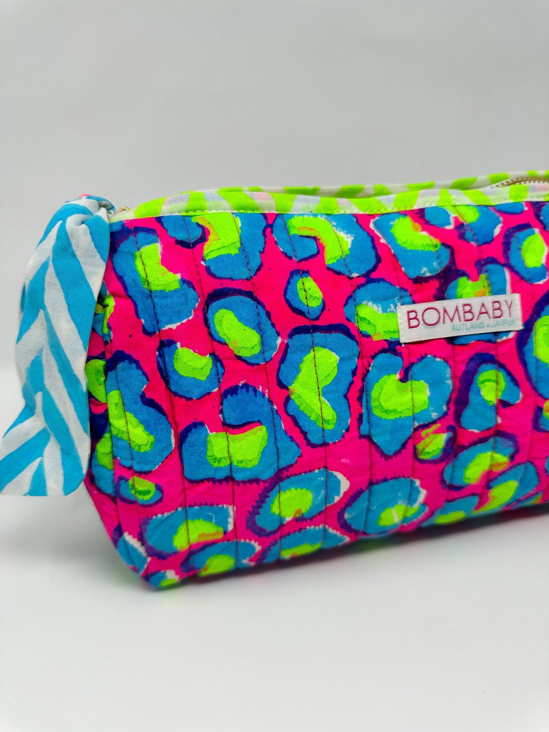 Handmade Block Print Quilted Wash Bag | Electric Safari - Bombaby