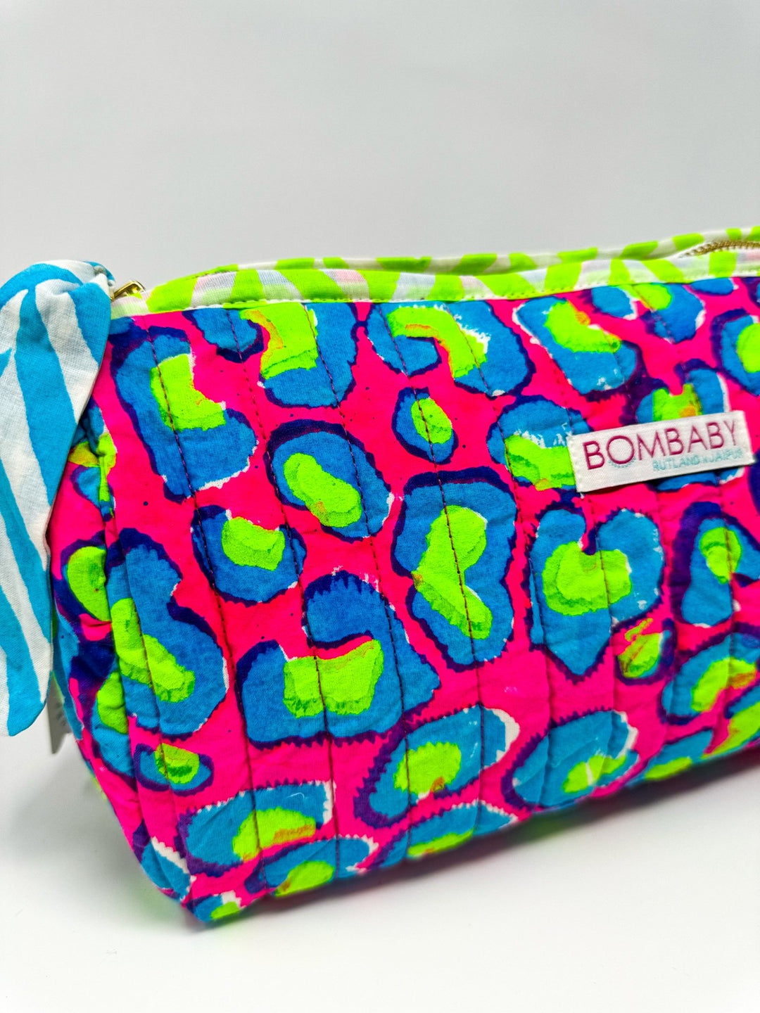 Handmade Block Print Quilted Wash Bag | Electric Safari - Bombaby